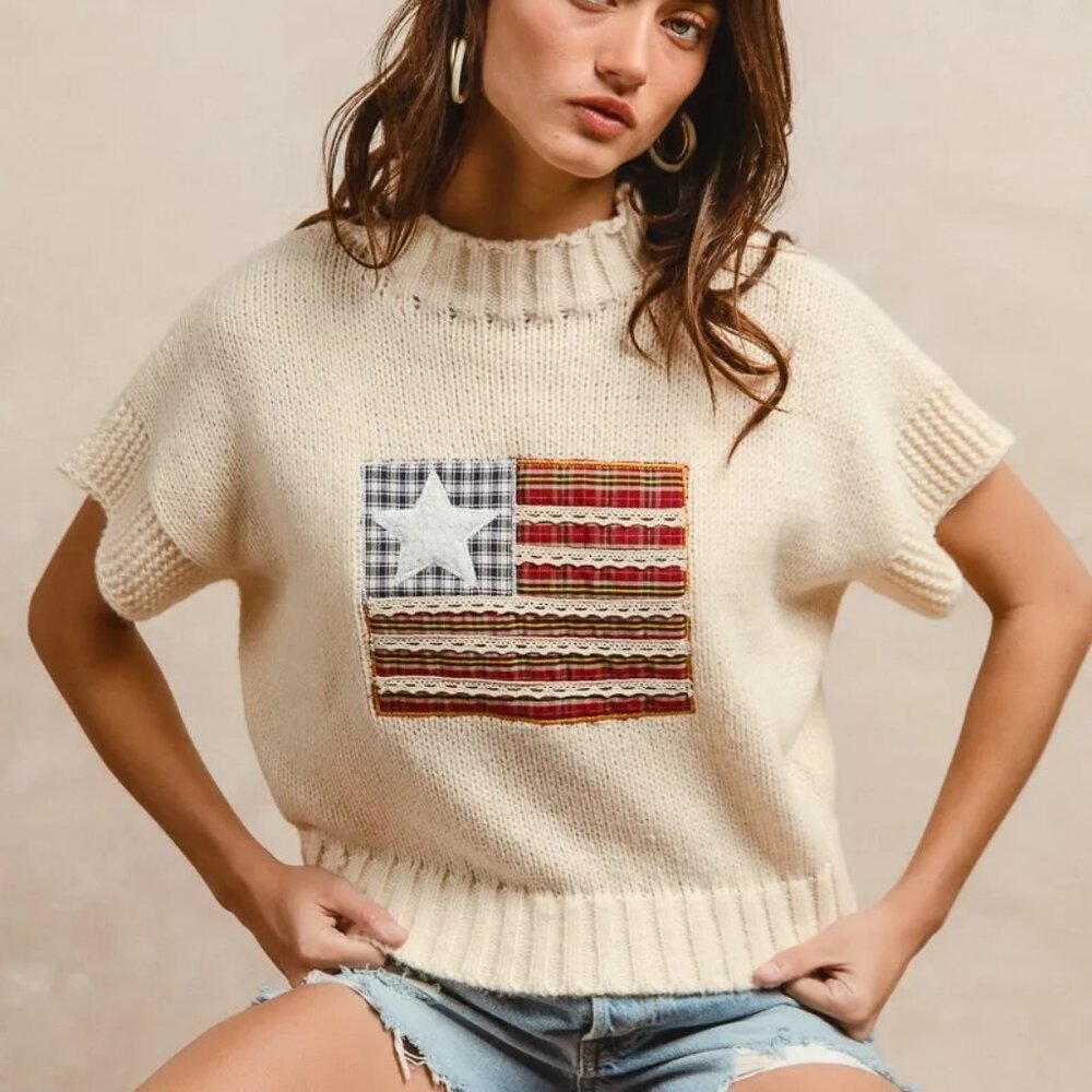 BiBi American‎ Flag Patchwork Drop Shoulder Sweat… - image 8
